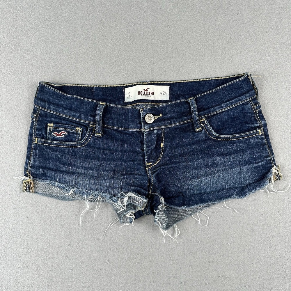 Y2K Hollister Micro Mini Shorts 0 W24 Low Rise Distressed Denim Cutoff Bird